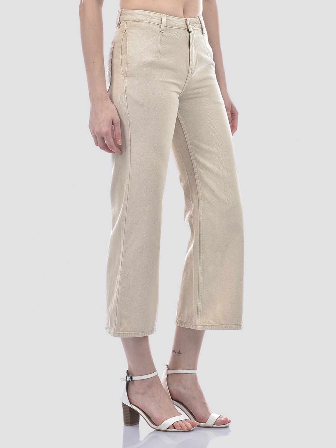 Numero Uno Women Beige Wide-Leg Sustainable Jeans
